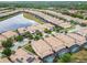 Breathtaking aerial view showcasing houses with pools and solar panels in a lakeside community at 8808 Macapa Dr, Kissimmee, FL 34747