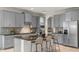 Modern kitchen featuring an island with bar seating, stainless appliances, and gray cabinetry at 10133 Merrymeeting Bay Dr, Winter Garden, FL 34787