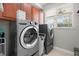 Functional laundry room with modern washer and dryer units, cabinets, and a window for added convenience at 1128 Brantley Estates Dr, Altamonte Springs, FL 32714