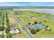 An aerial view of a neighborhood showing the community pool, sports courts, lake, and single-Gathering homes at 200 Valencia Ridge Dr, Auburndale, FL 33823