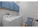 Functional laundry room equipped with modern appliances and blue cabinetry for ample storage at 336 Sunset Oaks Rd, Winter Garden, FL 34787