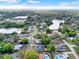 Panoramic aerial view of the neighborhood showcasing nearby lakes, a school, and verdant landscaping at 650 Sweetbriar Br, Longwood, FL 32750