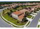 An aerial view of the neighborhood showcasing beautiful landscaping, in ground pools, and well-maintained streets at 7618 Oakmoss Loop, Davenport, FL 33837