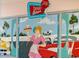 Detailed mural of a 24-hour diner scene with a waitress and classic cars on the wall of the game room at 7618 Oakmoss Loop, Davenport, FL 33837