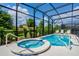 Inviting in-ground pool and spa surrounded by a screened enclosure for relaxing and entertaining outdoors at 7618 Oakmoss Loop, Davenport, FL 33837