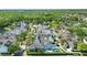 Aerial view of a neighborhood, highlighting the home and its private backyard pool area at 931 Croton Rd, Celebration, FL 34747