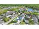 Aerial neighborhood view featuring a blue home with a private pool at 931 Croton Rd, Celebration, FL 34747