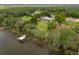 Aerial view of large lakefront property with house, boat dock, and defined property lines at 11200 Lane Park Rd, Tavares, FL 32778