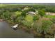 Expansive waterfront property featuring a luxurious home, pool, private dock, and lush landscaping at 11200 Lane Park Rd, Tavares, FL 32778
