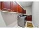 Functional laundry room with modern washer and dryer, ample storage, and a convenient sink at 12614 Hawkstone Dr, Windermere, FL 34786