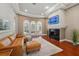 Stylish living room with a fireplace, large windows, and a comfortable leather sofa at 12614 Hawkstone Dr, Windermere, FL 34786