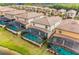 Aerial view of several private screened pools with sparkling water, perfect for relaxation and entertainment at 1864 Nice Ct, Kissimmee, FL 34747
