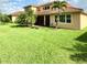 Lush green backyard with palm trees and large grassy area, perfect for outdoor activities at 4120 Juliana Lake Dr, Auburndale, FL 33823