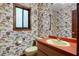 Bathroom with car themed wallpaper, a sink, a window, a toilet, and a large mirror on the wall at 102 Wild Plum Ln, Longwood, FL 32779