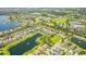 Expansive aerial view of a residential community with lush landscaping, serene lakes, and neatly arranged homes at 11689 Hampstead St, Windermere, FL 34786