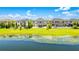 Aerial view of homes with green lawns by a lake at 11689 Hampstead St, Windermere, FL 34786