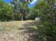 A view of the backyard featuring mature trees, a firepit and a storage shed at 247 S Marydell Ave, Deland, FL 32720
