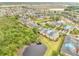 Expansive aerial shot of a residential area with homes surrounding a large pond and lush green spaces at 3166 Rodrick Cir, Orlando, FL 32824