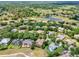 Wide aerial shot of houses nestled amidst golf courses and lush green landscapes with a tranquil lake at 32613 View Haven Ln, Sorrento, FL 32776