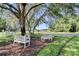 Inviting garden benches nestled under mature trees offering serene views of the surrounding green landscape at 32613 View Haven Ln, Sorrento, FL 32776