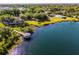 Stunning aerial view showcasing the lakefront gazebo, lush greenery, and serene water at 5402 Kingswood Dr, Orlando, FL 32810