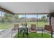 Enclosed patio featuring artificial grass, a table, chairs, and outdoor decor at 549 Mcneal Dr, Deltona, FL 32725