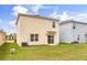 Home backyard boasts a sliding door, small patio, and views of the grassy lawn at 715 Chinoy Rd, Davenport, FL 33837