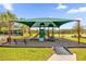 Community playground featuring modern play equipment, shade structure and surrounding benches and landscaped areas for Gathering enjoyment at 715 Chinoy Rd, Davenport, FL 33837