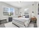 Cozy primary bedroom featuring carpet, two windows with blinds, and modern decor at 7772 Sweet Star Avenue, Orlando, FL 32836