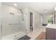 Modern bathroom featuring a glass-enclosed shower, and neutral tones at 1118 Franklin Tree Ln, Sanford, FL 32771