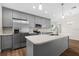 Modern kitchen with stainless steel appliances, gray cabinets, quartz countertops and large center island at 2132 Pine Meadows Golf Course Rd, Eustis, FL 32726