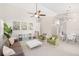 Bright living room featuring a ceiling fan, artwork, and an open design leading to the kitchen and entry at 2884 Picadilly Cir, Kissimmee, FL 34747