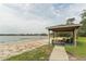 Picturesque lakeside beach area with a picnic shelter, perfect for outdoor gatherings at 5999 Lake Pointe Dr # 602, Orlando, FL 32822