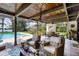 Relaxing covered patio with pool views, comfortable seating, and outdoor dining space at 320 Mary Jess Rd, Orlando, FL 32839