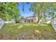 Expansive backyard featuring lush green grass, a white privacy fence, and a screened-in patio at 353 Meadow Beauty Ter, Sanford, FL 32771