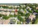 Neighborhood aerial view showcases lush landscaping, well-kept homes, and proximity to a scenic lake at 1210 Pallister Ln, Lake Mary, FL 32746