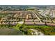Aerial shot of property surrounded by residential homes, landscaping, and a pond nearby at 4582 Terrasonesta Dr, Davenport, FL 33837