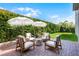 Cozy backyard patio with elegant seating, stylish umbrellas, and manicured greenery at 10254 Beechwood Ln, Orlando, FL 32832