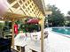 Community pool area featuring a shaded gazebo with table, chairs, and barbeque at 200 Maitland Ave # 87, Altamonte Springs, FL 32701