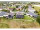 Aerial view showcases the homes screened lanai, private pool, and the community's serene lake views at 219 Strathmore Cir, Kissimmee, FL 34744