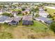 Aerial view of home showing fenced backyard, screened-in pool, and neighborhood at 219 Strathmore Cir, Kissimmee, FL 34744