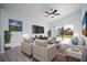 Cozy living room with ample seating, ceiling fan, and sliding glass doors to the backyard at 2218 Newt St, Orlando, FL 32837