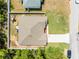 Aerial view of a modern home, showing the driveway, backyard, and manicured lawn at 236 Elm Ct, Kissimmee, FL 34759