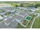 Aerial view of a residential neighborhood showcasing well-maintained homes, a pond, and green spaces at 5660 Oak Knoll Dr, St Cloud, FL 34771