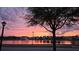 Scenic exterior view of a lake neighborhood with a brilliant colorful sunset and trees in silhouette at 8643 Coventry Park Way, Windermere, FL 34786