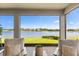 Inviting patio area with cozy chairs, offering serene views of the tranquil lake at 6137 Blue Pond Way, St Cloud, FL 34771