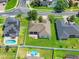 This aerial view showcases a well-maintained property with a lush green lawn and inviting outdoor patio area at 972 Bighorn St, Oviedo, FL 32765
