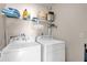 Convenient laundry room with washer, dryer and overhead shelving for storing supplies and laundry essentials at 1065 S Hiawassee Rd # 1436, Orlando, FL 32835