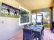 Cozy covered patio featuring a dining table and outdoor TV, perfect for enjoying meals and watching games outside at 1491 Rolling Fairway Dr, Davenport, FL 33896