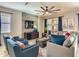 Cozy living room with a contemporary entertainment center, plush seating, and lots of natural light at 1491 Rolling Fairway Dr, Davenport, FL 33896